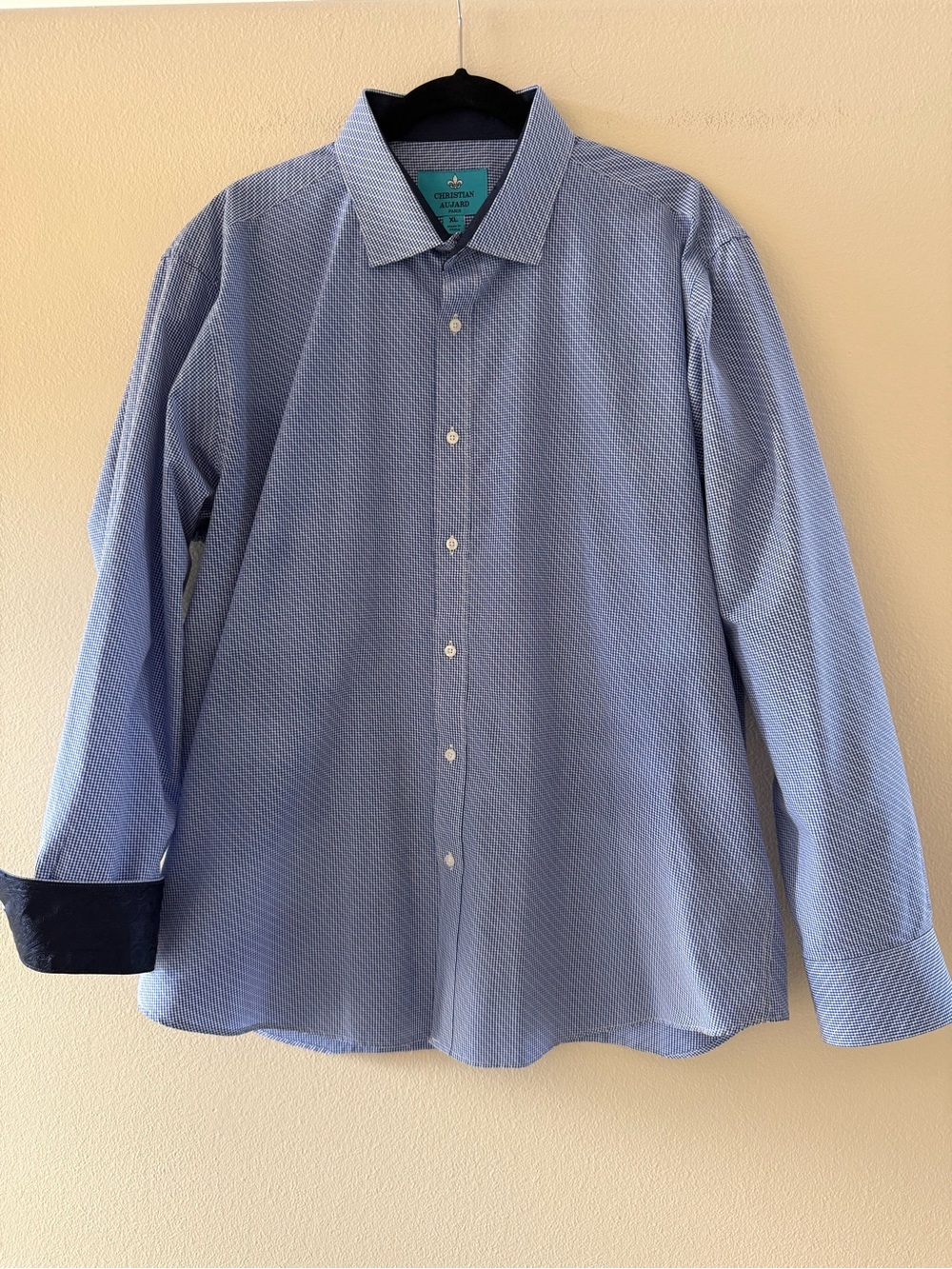 Christian Aujard Men's Blue Patterned Dress Shirt with Paisley Contrast Cuffs
